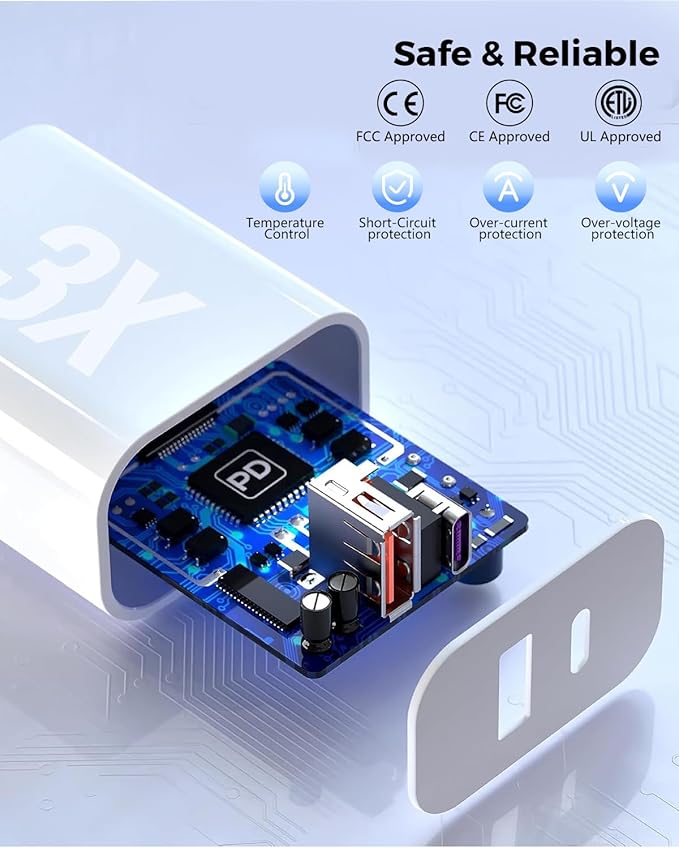 10FT iPhone 16e Fast Charger,2Pack 20W Dual Port USB C+A Power Adapter 10Foot Long USB C to C Fast Charging Cable Cord Quick Charging for iPhone 16e/16/16 Pro/15/15 Pro/Pro Max/Plus,iPad Pro/Air/Mini