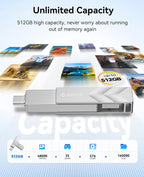 ORICO 512GB Portable Solid State Drive, 1050MB/s Dual-Port Rotating Metal External SSD with 90° Click-Stop, Reliable Storage for iPhone 16, 15 Series, Type-C Smartphone, Mac, Audio, Vehicle - A101