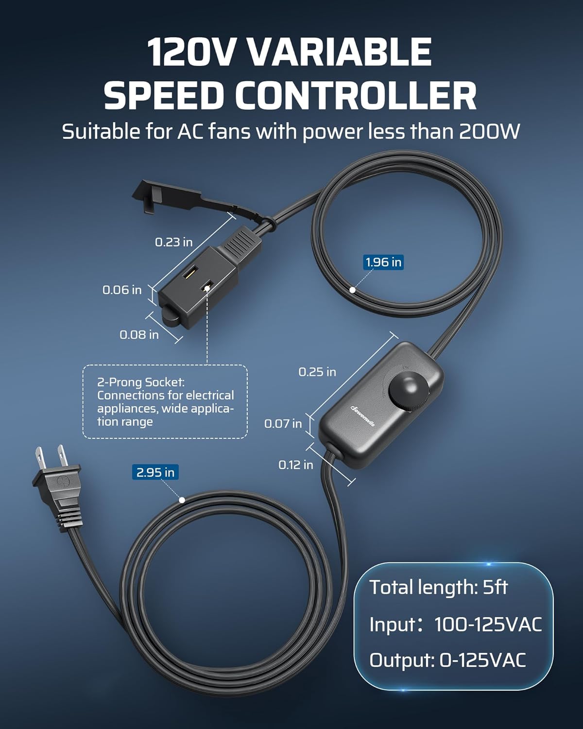 DEWENWILS 120V AC Muffin Fan, 120mm×38mm Exhaust Fan, Waterproof Case Cooling Fan with Speed Control, UL-Certified for DIY Cooling Exhaust Ventilation Needs, Flame-Resistant, 2 Pack