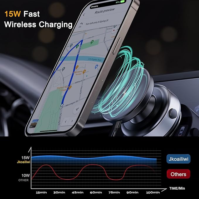 15W Wireless for MagSafe Car Mount Charger, 360° Adjustable Vacuum Magnetic Phone Holder Car Charger for iPhone 16 15 14 13 12, Suction Cup Phone Mount for Gym/Mirror