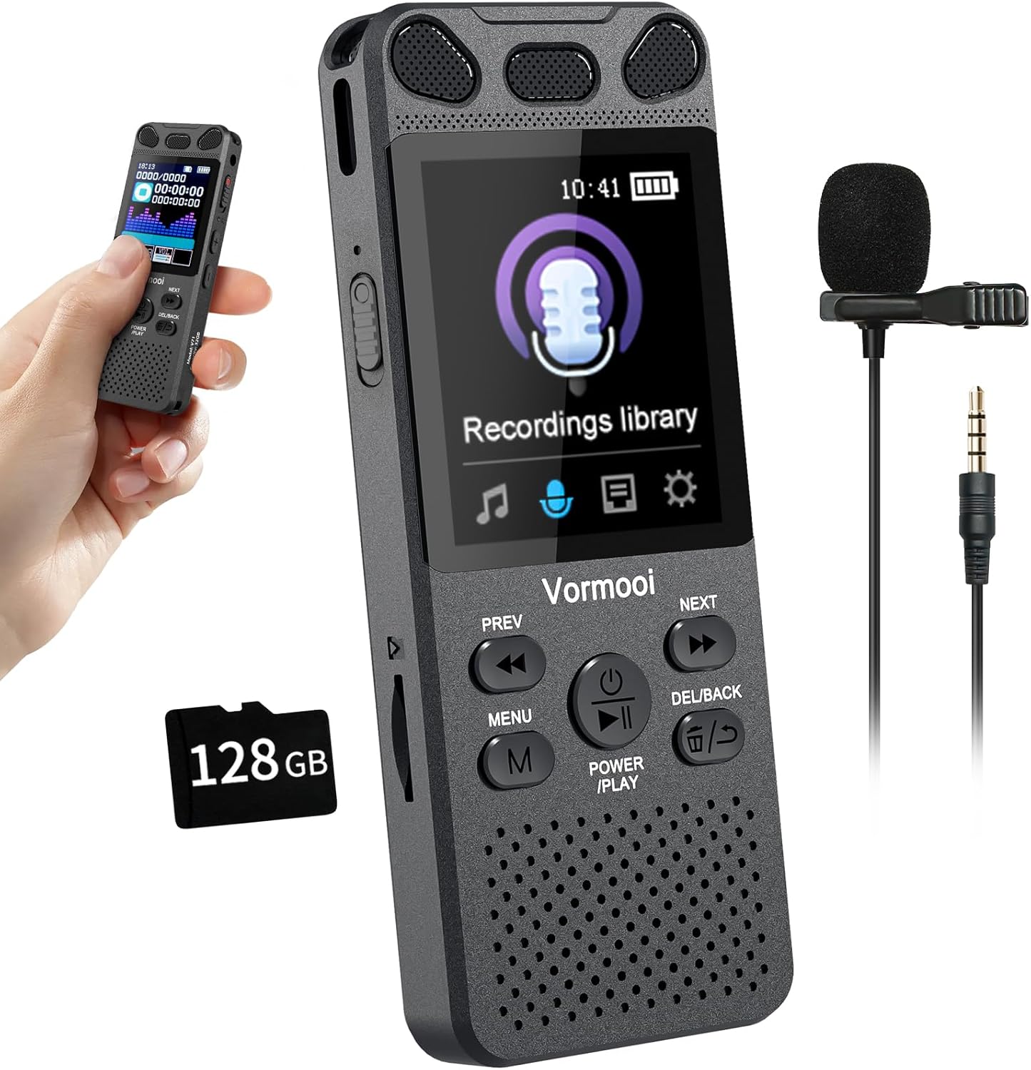 160GB Digital Voice Recorder with Playback - 110 Hours Ultra-Long Continuous Recording, Vormooi 1536Kbps Voice Activated Audio Recorder with External Microphone for Lecture Interview Meeting