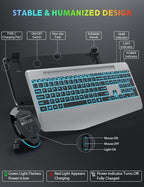 Wireless Keyboard and Mouse Backlits, Wrist Rest, LED Mouse, Rechargeable Ergonomic Keyboard with Phone Holder, Silent Light Up Combo for Computer, Mac, PC, Laptop, Chromebook (Silver Black)