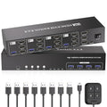 USB 3.0 HDMI KVM Switch 3 Monitors 4 Computers with 4 Port USB 3.0 Hub, 8K@60HZ 4K@120Hz 4 Port HDMI KVM Switch for 4 PCs Share 1 Set of Keyboard, Mouse and 3 Monitors