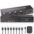 USB 3.0 HDMI KVM Switch 3 Monitors 4 Computers with 4 Port USB 3.0 Hub, 8K@60HZ 4K@120Hz 4 Port HDMI KVM Switch for 4 PCs Share 1 Set of Keyboard, Mouse and 3 Monitors
