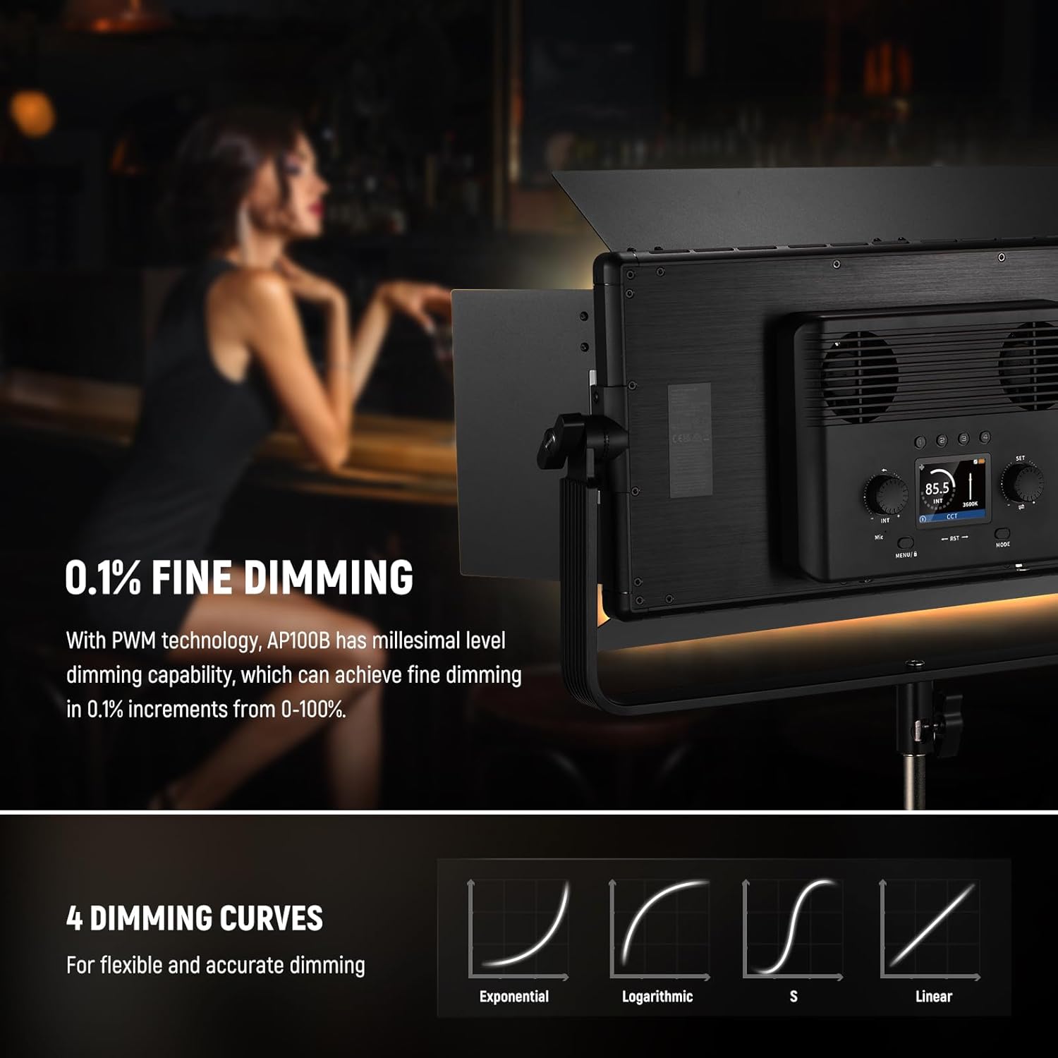 NEEWER 100W Bi Color LED Panel Video Light Kit, 960 LEDs 38600Lux@0.5m 2500K-8500K CRI96+/TLCI97+ 0-100% Dimming, APP/2.4G/Panel/DMX Control for Pro Studio Photography Recording Stage Lighting, AP100B