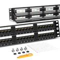 AMPCOM Premium Series CAT5/5e 48 Ports Patch Panel, Rack Mount - 2U, 19 inch, RJ45 Ethernet 568A 568B, 30u Gold Plated, with Rear Cable Support Bar