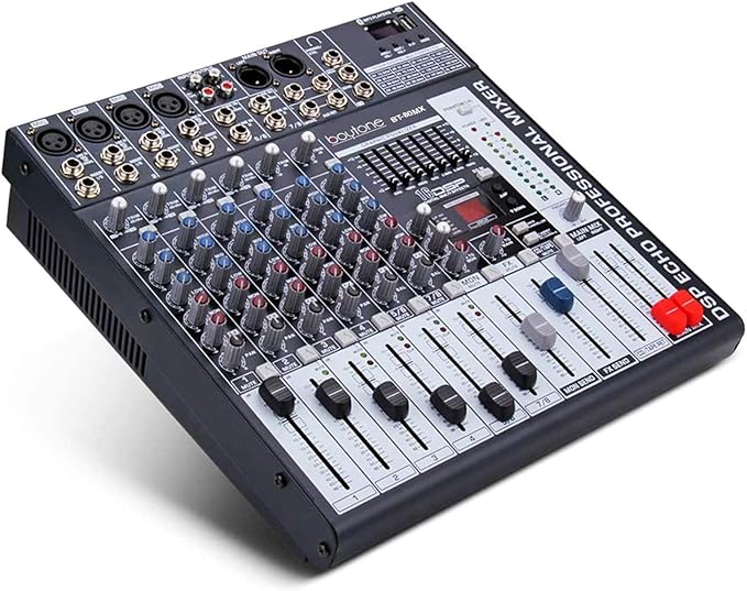 Boytone Dj Mixers 8 Channel Audio Mixer Sound Board with Bluetooth, USB MP3 Port Player with 48V Phantom Power Sounds Mixer with 16 Bit FX Effect, BT-80MX