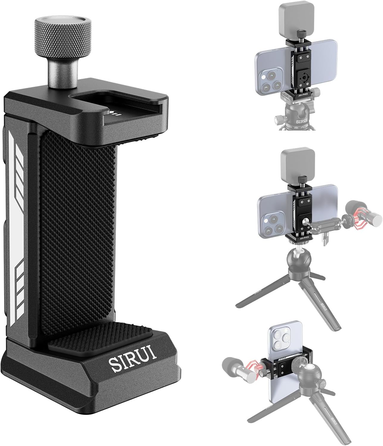 SIRUI Phone Mount for Tripod with Arca Base with 1/4"&3/8" Threaded Holes, Metal Tripod Cell Phone Clamp Holder with 2 Cold Shoes, Smartphone Adapter Compatible with iPhone, Galaxy, Pixel, AM-PH05