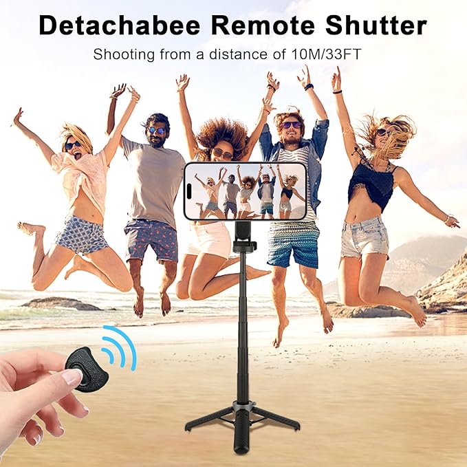 Magnetic Selfie Stick with Remote, 360° Rotation Phone Tripod, 4-in-1 Multifunctional Magnetic Phone Selfie Stick, Mini Portable Extendable Mag Tripod for Cell Phone Video Recording Trave