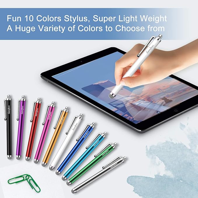 10 Pack Stylus Pens for Touch Screens, Mesh Fiber Tip Stylus Pens for ipad iPhone Tablets Samsung All Precision Capacitive Universal Touch Screen Devices