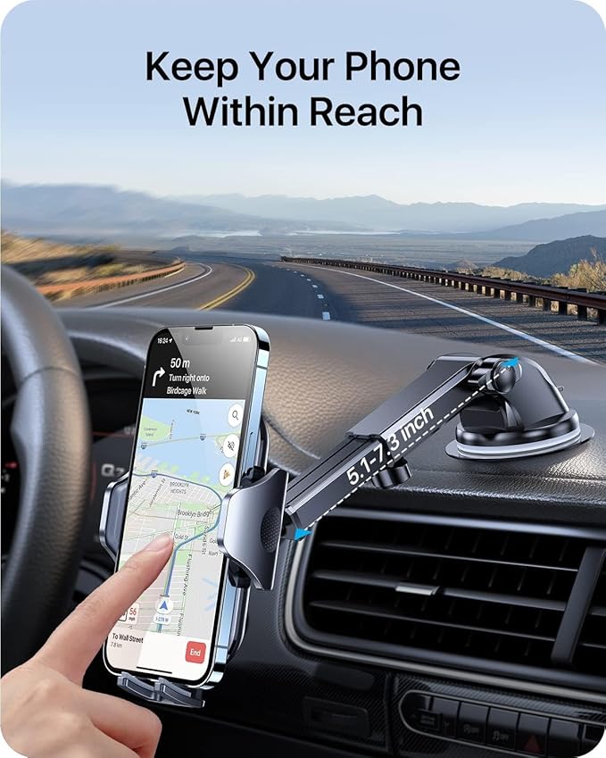 andobil Car Phone Holder Mount (Bumpy Roads Friendly) Military-Grade Phone Holders for Your Car Dashboard Windshield Air Vent Cell Phone Car Mount for iPhone 16 Pro Max 15 14 13, Samsung Silver