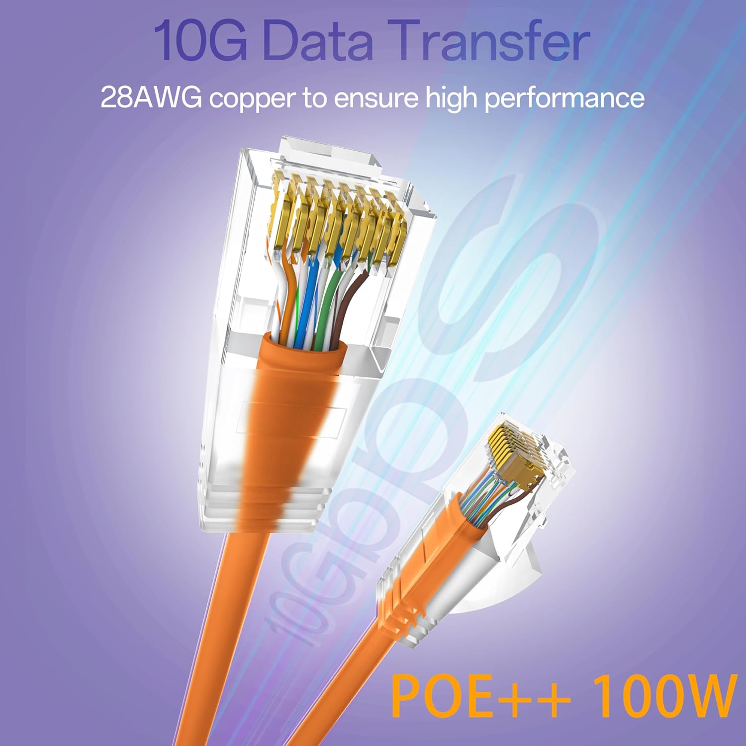 Cat6a Patch Cables 3ft (24 Pack) Slim, Cat6 Ethernet Patch Cable Pure Copper, Flexible Cat 6 Patch Cable 550MHZ 10G, Space-Saving Cat 6A Network Cables for Patch Panel, Orange