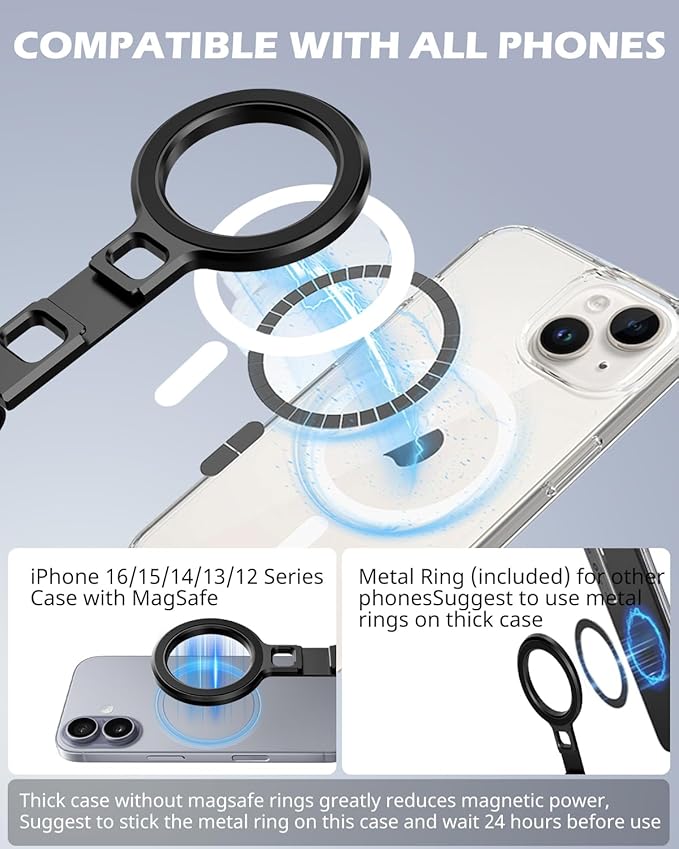 UBeesize 2-in-1 Magnetic Phone Tripod for iPhone–MagSafe Mini Stand & Universal Tripod Mount, Foldable Pocket Aluminum Phone Holder for iPhone 16/15/14/13/12 Series, Desktop & Travel Use