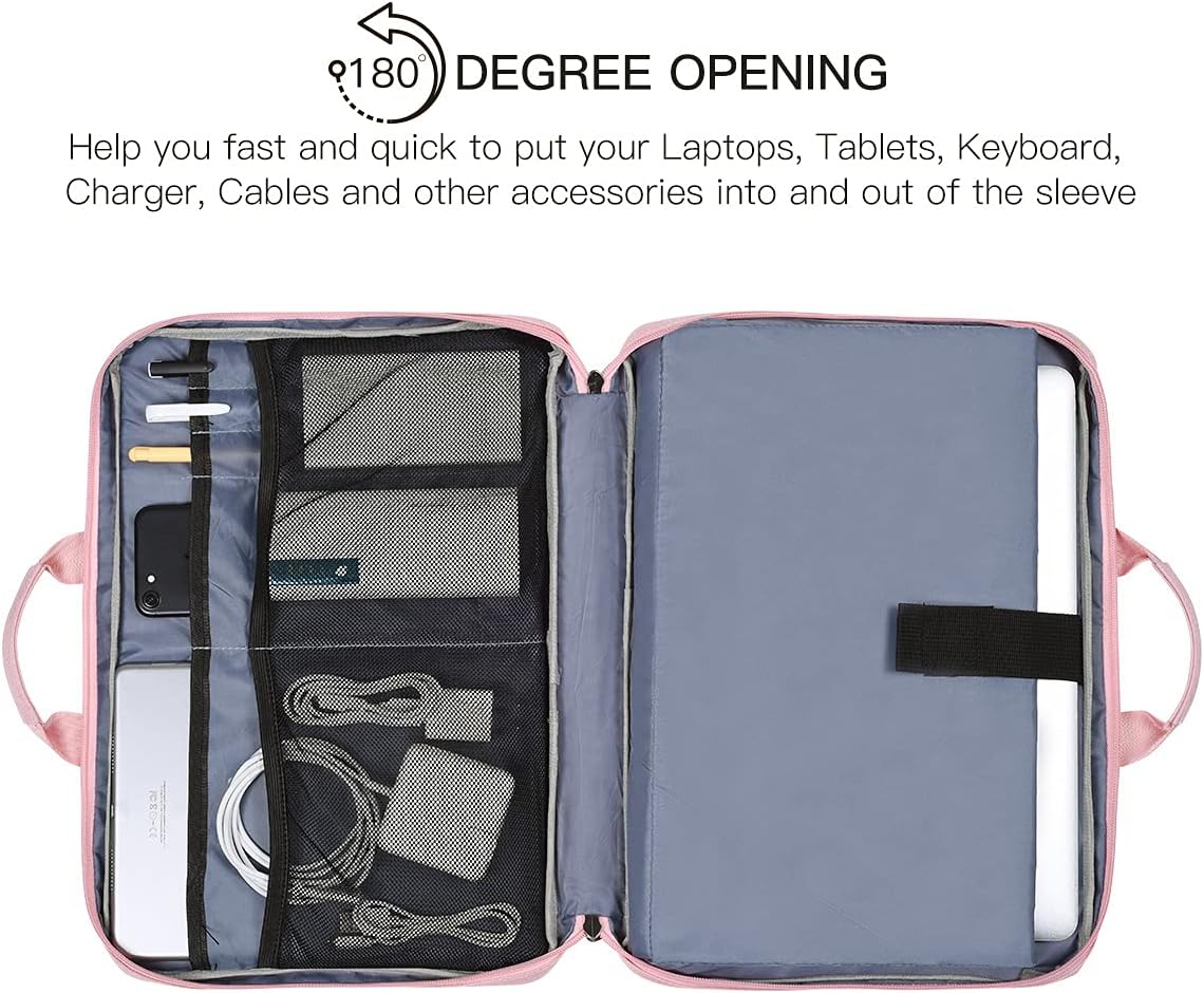 11.6-12.9 Inch Laptop Bag Sleeve Women Ladies TSA Travel Briefcase with Organizer for Lenovo Chromebook Flex 3 11, Macbook Air 13 A2337, Acer Chromebook Spin 311, Surface Pro 7/6/5/4 HP Dell Case,Pink