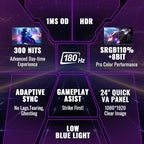 SANSUI 24 Inch Gaming Monitor 180Hz, Computer Monitor with Speakers 1*DP 2*HDMI Ports, FHD 1080P 110% sRGB VESA Support Eye Cares (One HDMI Cable Included ES-G24F4S)