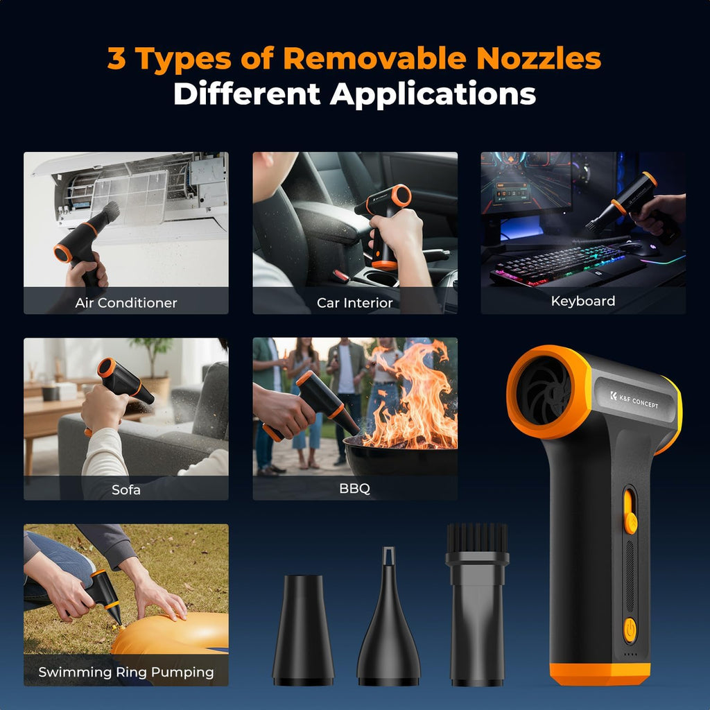 K&F Concept Compressed Air Duster, 3 Gear Adjustable 110000RPM Electric Air Duster, Adjustable&Portable Air Blower for Deep Computer Clean, Keyboard, Car Dry, Home - Replace Compressed Air Cans