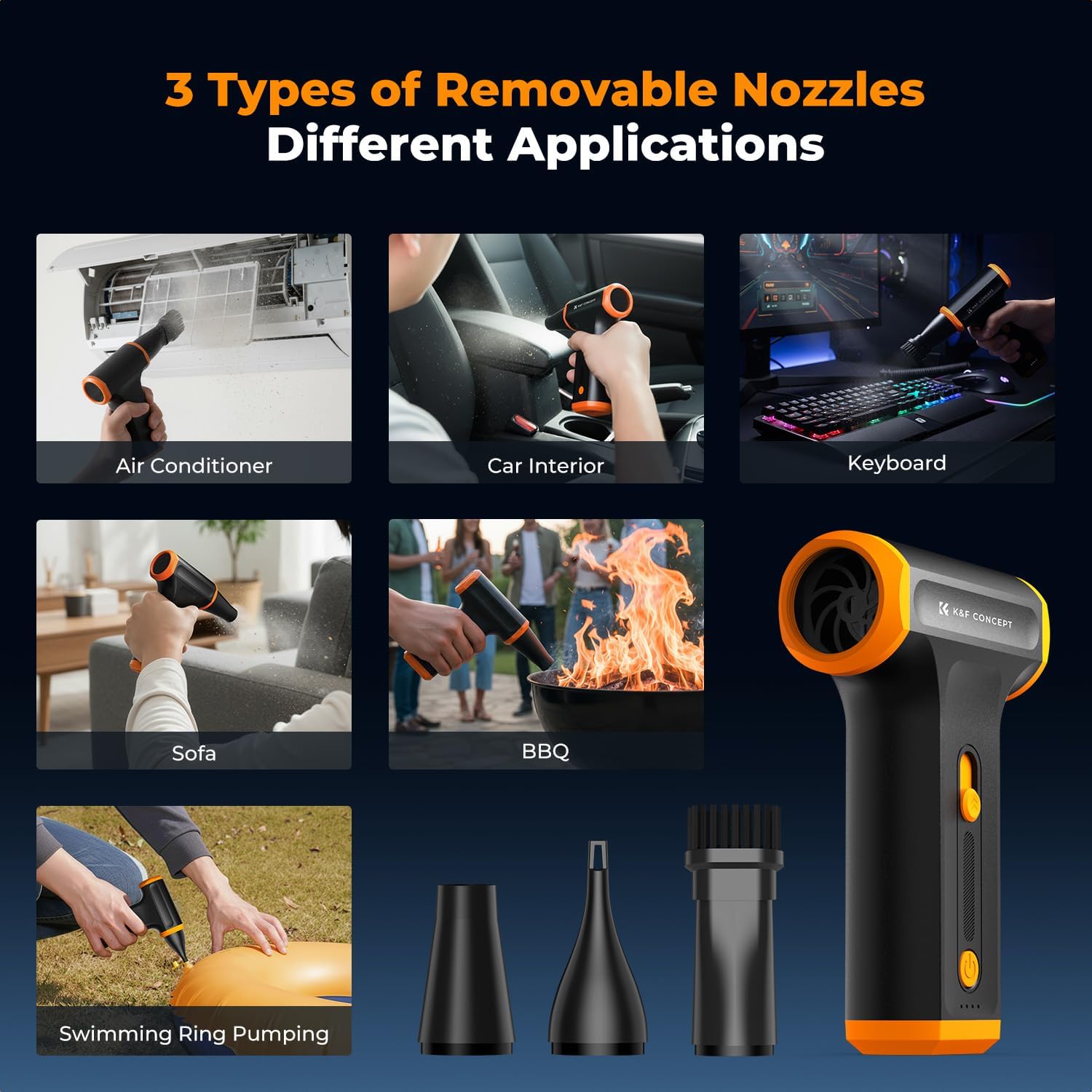 K&F Concept Compressed Air Duster, 3 Gear Adjustable 110000RPM Electric Air Duster, Adjustable&Portable Air Blower for Deep Computer Clean, Keyboard, Car Dry, Home - Replace Compressed Air Cans