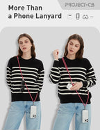 project-cb Cell Phone Lanyard 1,Phone Tether Tab 2,Crossbody Strap,Lanyards for Around the Neck,Adjustable Strap 80-160cm (White-Black-S)
