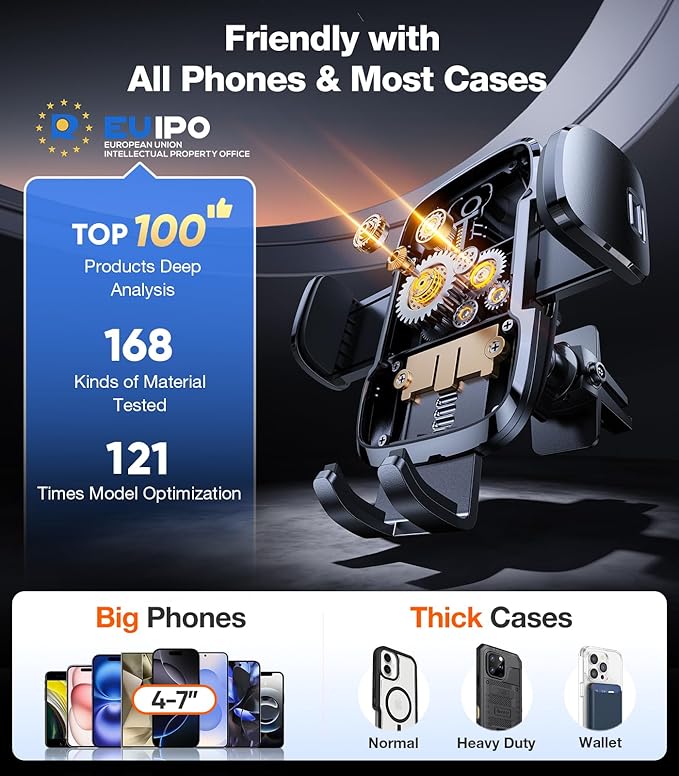 TORRAS [Ultra-Durable Cell Phone Holder for Car, Universal Mount Dashboard Windshield Vent Compatible with iPhone 16 15 14 13 12 Pro Max, Samsung Galaxy S23+ Ultra S10 Note Plus