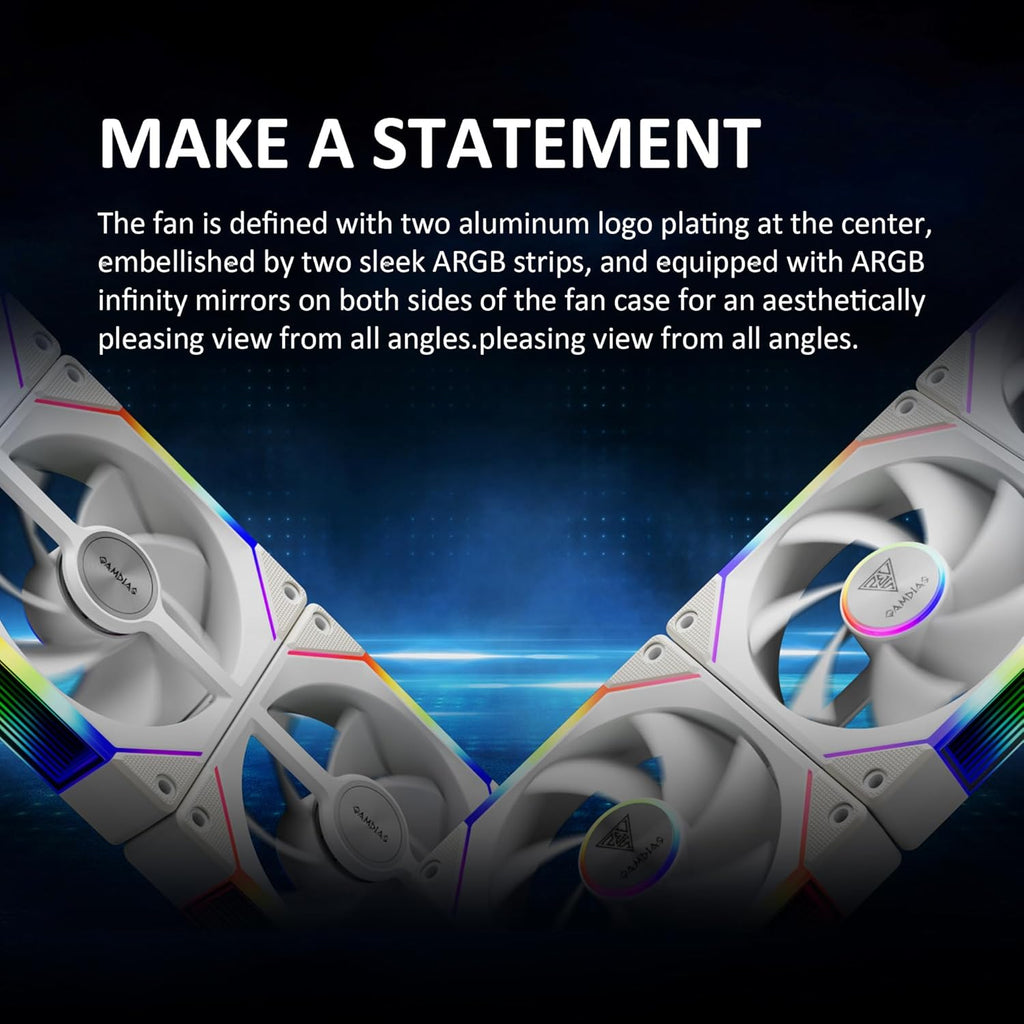 GAMDIAS Aeolus P2-1203U 120mm ARGB PWM Fan(3 Fan Pack w/USB Hub), Include Reverse Fan Blade x3, ARGB Sync Ready, Easy Installation & Cabless Daisy-Chain Design, Silent Operation, Up to 2400RPM, White