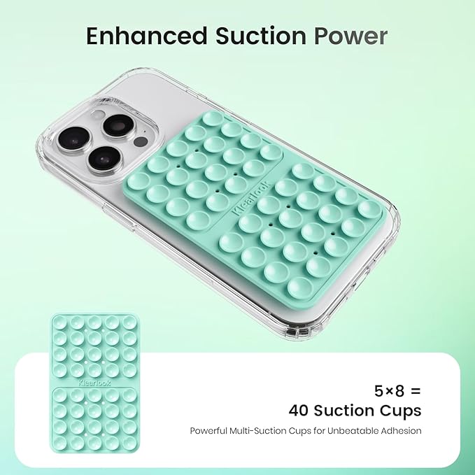 Klearlook Silicone Suction Cup Phone Case Mount Double Sided, Silicon Sticky Phone Grip with Higher Suction for Cell Phone, Hands-Free Phone Accessories Holder for Selfies and Videos, Light Green