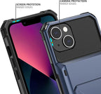 Nvollnoe for iPhone 13 Case with Card Holder[Store 5 Cards] Dual Layer Heavy Duty Shockproof Wallet Case with Hidden Card Slot Large Storage Cover for iPhone 13(Blue)