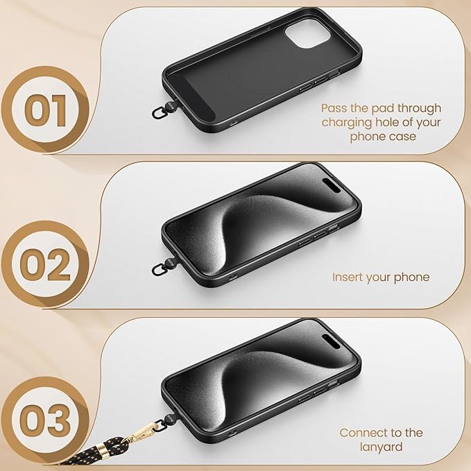OUTXE Phone Tether Tab Rotatable 360°, 4 Pack Phone Lanyard Patch for Phone Strap Compatible iPhone & Other Cell Phone (Black)
