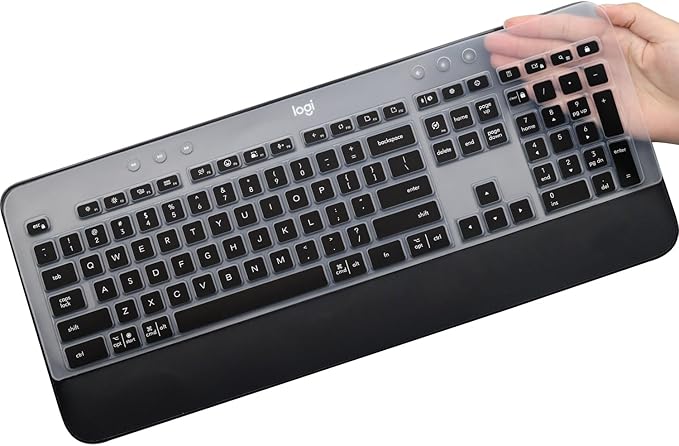 Keyboard Cover Skin for Logitech MK545 MK540 Wireless Keyboard, Logitech MK545 Keyboard Protector, Logitech MK540 Ultra Thin Desktop PC Silicone Clear Keyboard Skin Protector-Black