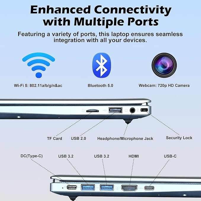 2025 Gina Laptop Computer 15 15.6 Inch FHD for Students & Busiess, 16GB RAM, 1TB SSD, Intel Quad-Core N100(Beat to i3-1115G4, Up to 3.4GHz), Type-C, Webcam, Fingerprint, Free Office, Windows 11 Pro