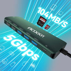 Acodot 9 in 1 USB C Hub - 4K@60Hz HDMI Adapter, 3 USB 3.0 Ports, SD/TF Card Reader, 100W PD, Multiport Adapter for MacBook Pro, Air, HP, XPS, Green