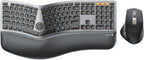 ProtoArc Ergonomic Keyboard Mouse, EKM01 Plus Full Size Wireless Bluetooth Ergo Keyboard Mouse Combo, Cushioned Palm Rest, Split Design, Rechargeable, Compatible for Windows, Mac OS - Gray and Black