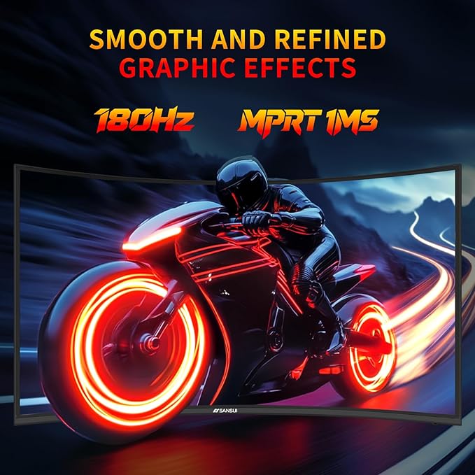 SANSUI 27 Inch WQHD 2560X1440 Curved Gaming Monitor, 180Hz MPRT 1ms Computer Monitor,HDMI2.0 * 2, DP1.2 * 2, Freesync, Curved 1500R, 5000:1 Contrast Ratio, 120% sRGB,HDR(ES-G27C1Q DP Cable Included)