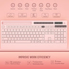 Pink Keyboard and Mouse Wireless, 2.4G Lag-Free Cute Keyboard Combo with Ergonomic Wrist Rest, Phone Holder & Batteries Included, Cordless Silent Key Board Set for Computer, PC, Windows - Trueque