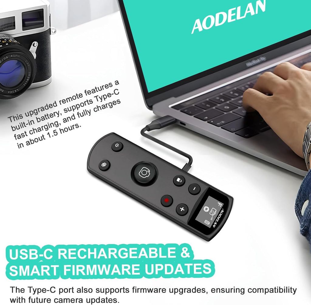 Remote Control for Fujifilm Camera,USB-C Rechargeable Wireless Shutter Release with OLED Screen for Fujifilm Fuji X100VI,X-T5,X-T4,X-T3,X-T50,X-T30II, X-T30,X-S20,X-S10,X-H2S,X-H2,X-E5 (Black)