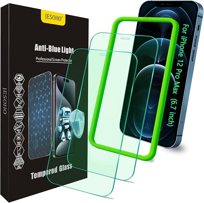 Blue Light Screen Protector for iPhone 12 Pro Max(6.7 inch) Eye Protection HD Clear Blue Light Blocking Tempered Glass, Scratch-Resistant,Easy Installation No Bubble,Anti-Fingerprint,2 Pack