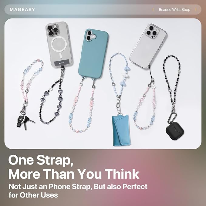 MAGEASY Beaded Phone Charm for Women - Cell Phone Wrist Strap with Teather Tab, Designed for iPhone & Android Phones, Keychain, Camera - Bear Bliss with Lobster Hooks (Double Hooks)