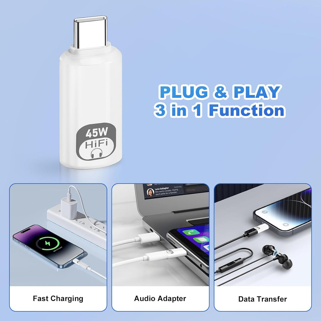 USB C to Lightning Headphone Audio Adapter, 3-in-1 Type C Male to Female Lightning Earphone Converter with Charge/Data Transfer,Compatible with iPhone 16/15 Plus/Pro/Max, iPad Pro/Air 6/5/4