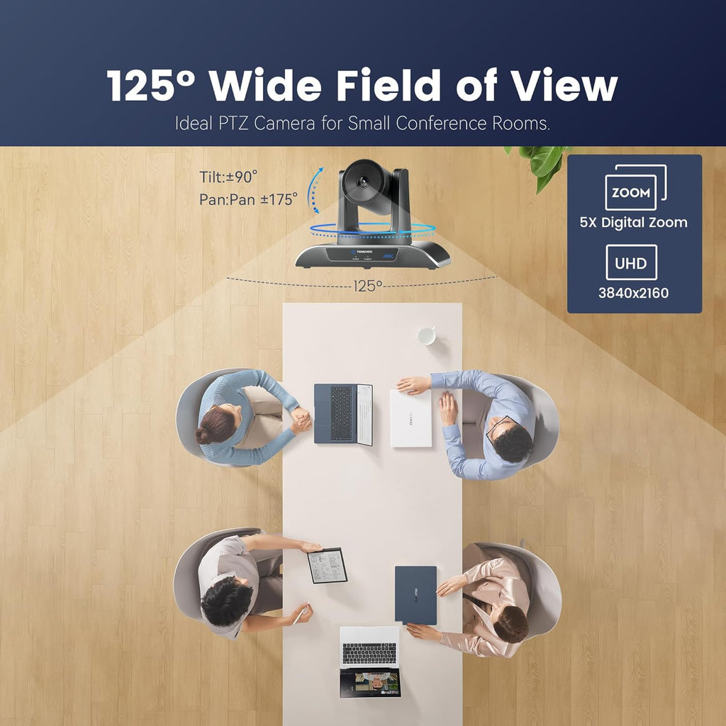 TONGVEO 4K PTZ Camera with AI-Powered Auto-Tracking 5X Digital Zoom USB 3.0 120-Degree Wide-Angle PTZ Webcam for Video Conference YouTube/Teams/Zoom Meeting Live Streaming