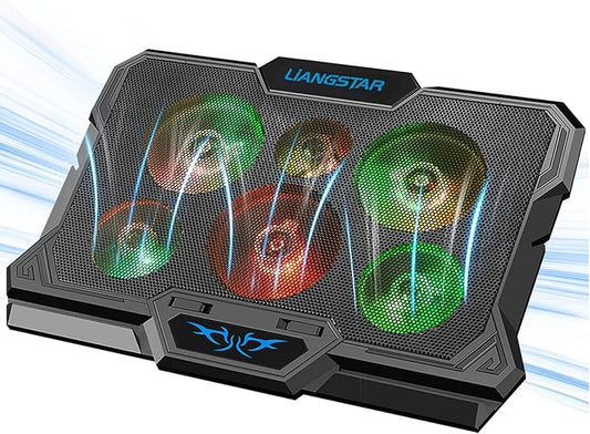 Laptop Cooling Pad, Laptop Cooler with 6 Quiet Fans RGB 7 Color Light for 15.6-17 Inch Laptop Cooling Fan Stand, Portable Slim USB Powered Gaming Laptop Cooling Pad, Switch Control Fan Speed(Black)