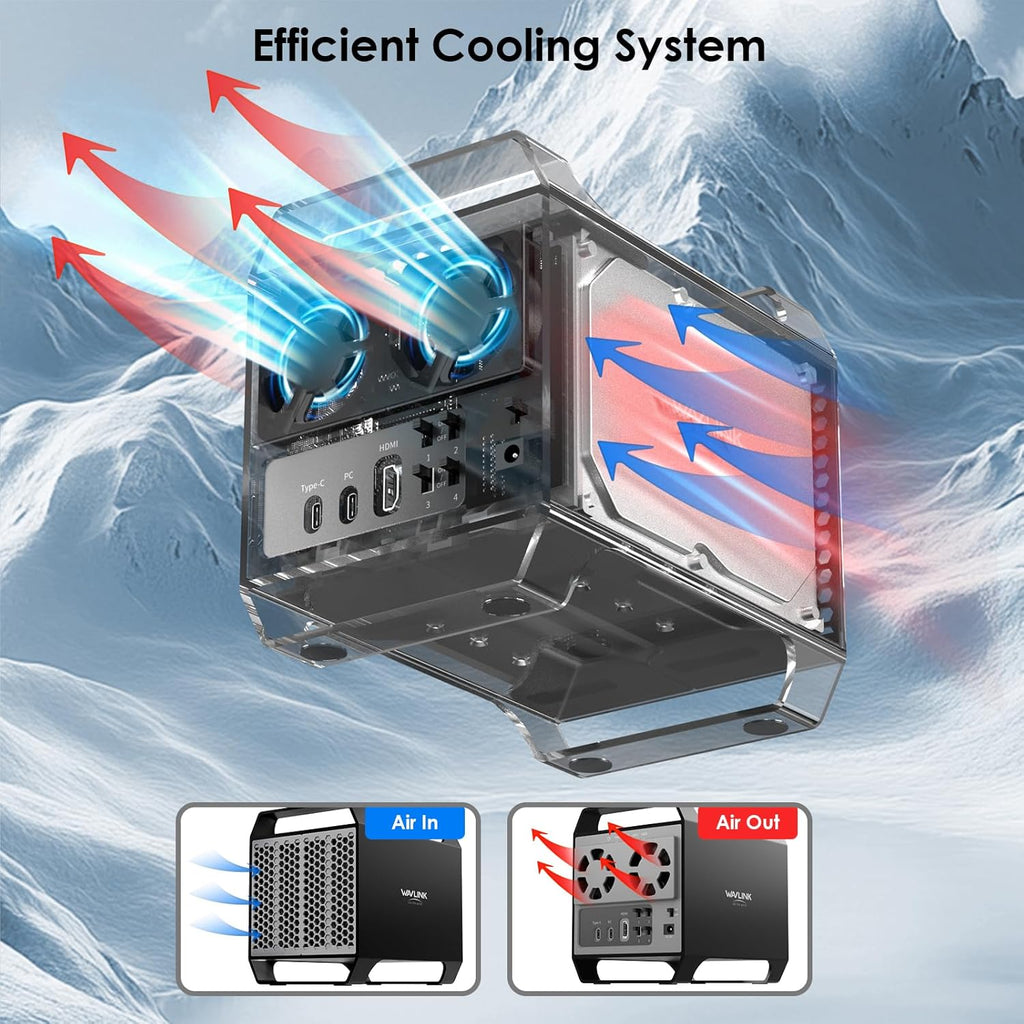 WAVLINK 4-Bay Hard Drive Enclosure for 3.5" and 2.5'' SATA HDD/SSD Featuring 10Gbps USB-C 3.2, Max 88TB Capacity, Built-in Temp-Controlled Cooling Fans, 4K HDMI Stunning Video Output, Aluminum Shell