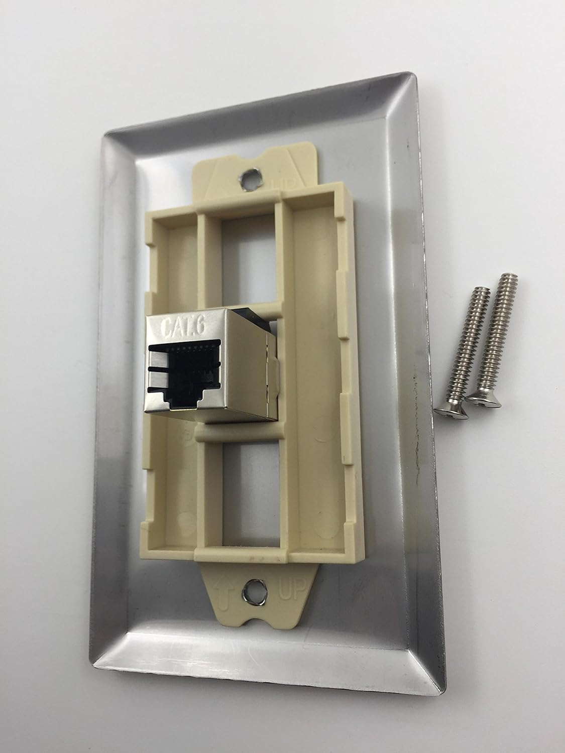 1 Port Cat 6 Shielded Female to Female Stainless Steel Wall Plate