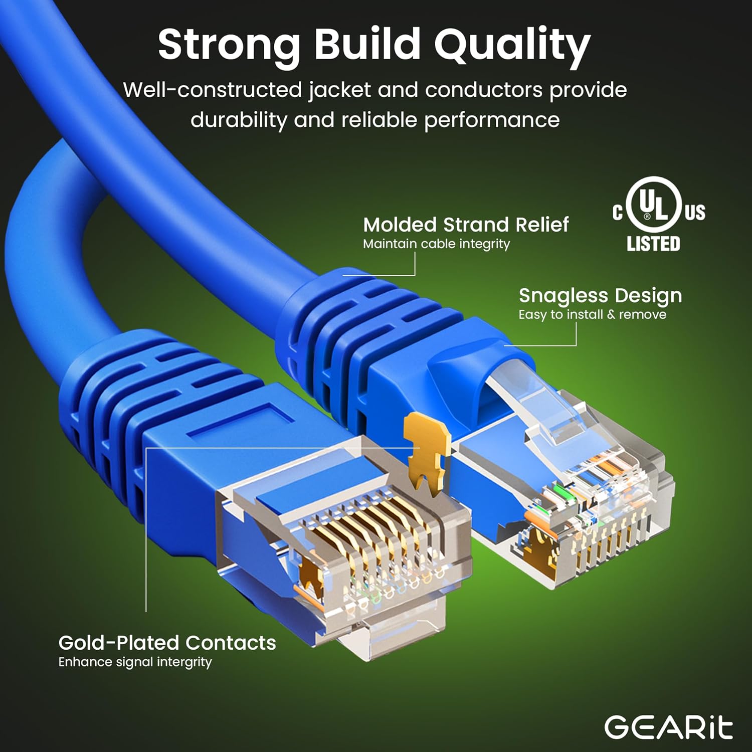 GearIT Cat 6 Ethernet Cable Pack - 10-Pack 3 ft Cat6 Ethernet Patch Cables | RJ45 Network Patch Cable, 10 Gbps Snagless Gold-Plated Connectors - Ethernet Cable Cat 6 for PC, TV, Router - Blue