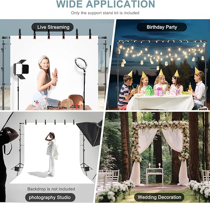 10.2x10Ft Heavy Duty Backdrop Stand, MSKIRA Adjustable Backdrop Support System Kit, Photoshoot Background Stand for Parties, Advertising Display with 6 Clamps, 4 Clips, 2 Sandbags, Carry Bag