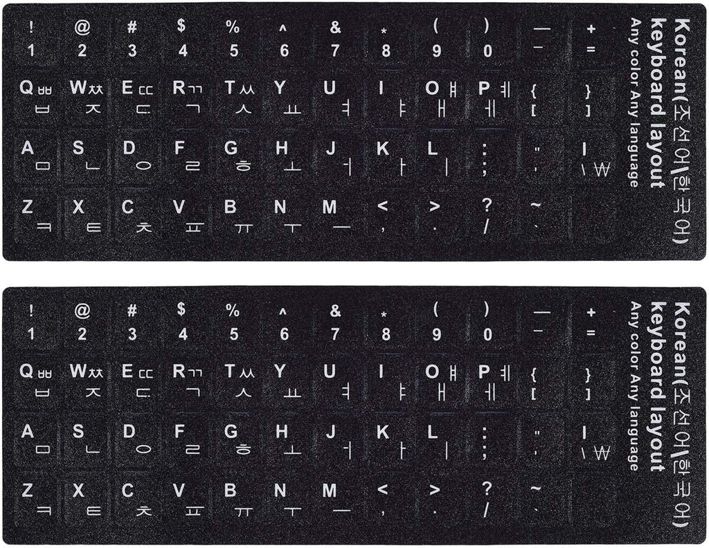 2PCS Korean Keyboard Stickers, Korean-English Keyboard Letters Replacement Sticker White Font on Black Background for Computer Laptop Notebook Desktop, Matte Keyboard Alphabet Stickers
