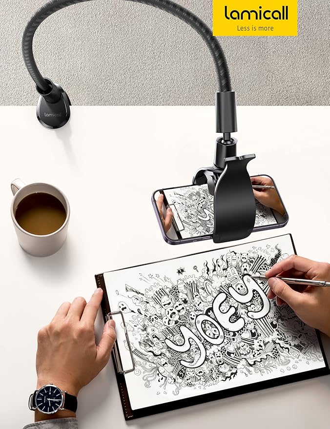 Lamicall Gooseneck Phone Holder Bed - [Nylon Braided] Flexible Arm, 38inch Overall Length, 360 Adjustable Clamp Clip, Overhead Cell Phone Mount Stand for Bed, Desk, 4-7” Cellphone