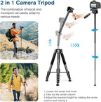Tripod for Camera, 72" Tall Camera Tripod Monopod with Remote, Professional Heavy Duty Compact Camera Stand for Phone,DSLR, Spotting Scope, Telescope, Binocular
