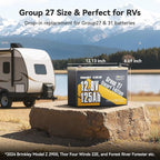 Power Queen 12V 125Ah Group 27 Bluetooth LiFePO4 Battery,1600Wh Energy Lithium Battery with Low-Temp Protection Max. 15000 Cycles for RV, Solar System, Trolling Motor