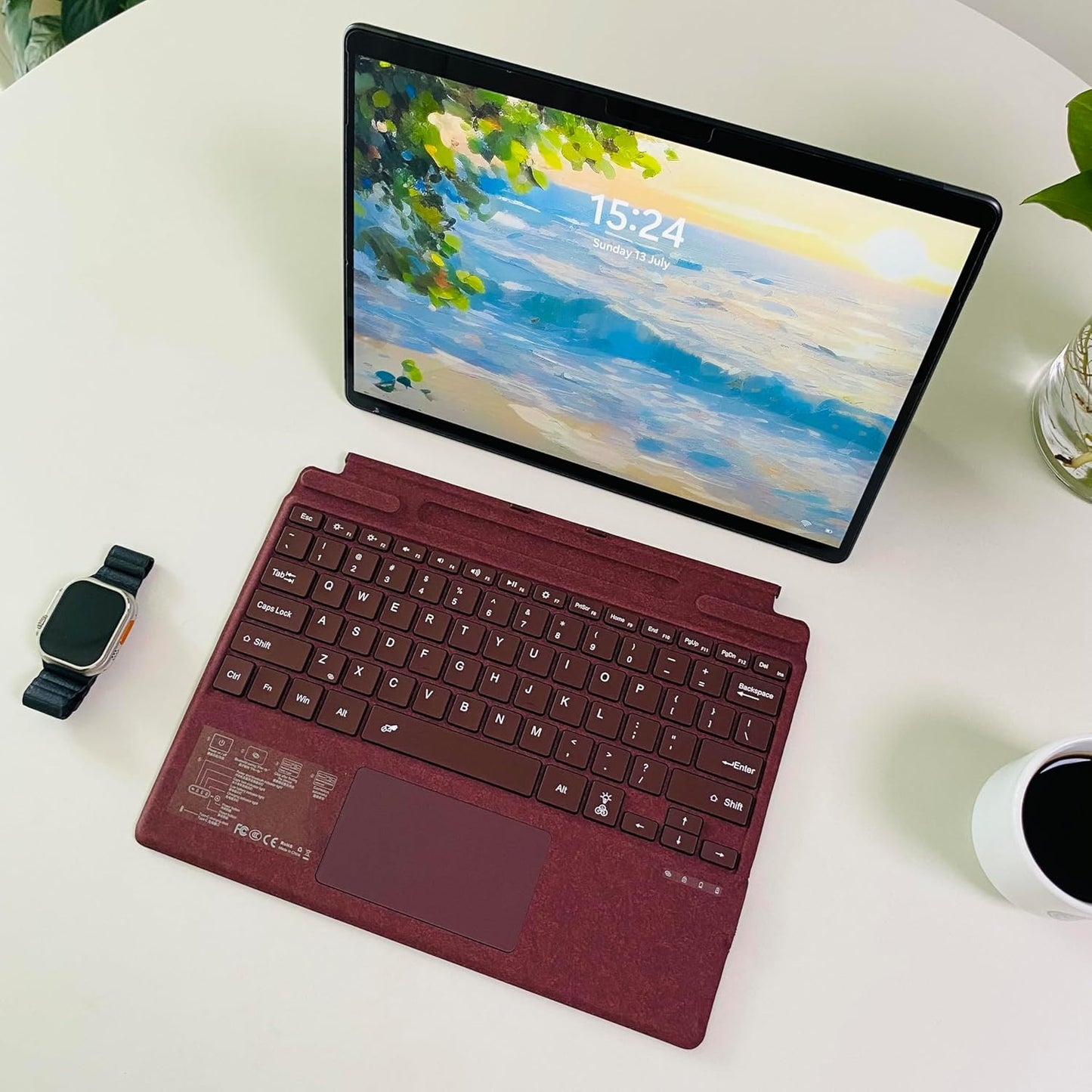 Keyboard for Microsoft Surface Pro Copilot+ (11th Edition) / Pro 11 / Pro 10 / Pro 9 / Pro 8 / Pro X, 13 inch, Detachable Type Cover with Touchpad, 7-Color Backlit & Pen Holder (Wine)