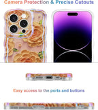 Jusy Compatible with iPhone 12 Pro Max, Colorful Retro Oil Painting Printed Flower Laser Glossy Pattern Cute Curly Wave Phone Case Soft TPU Cover for Girly Women - Pink Rose