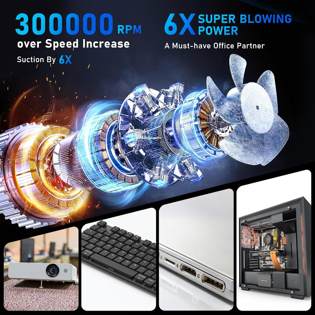 Compressed Air Duster, 300000RPM Air Duster Electric Cleaner for Keyboard, PC Deep Cleaning, Cordless Air Blaster, Replace Compressed Air Can-No Canned Air Duster,Rechargeable Air Blower
